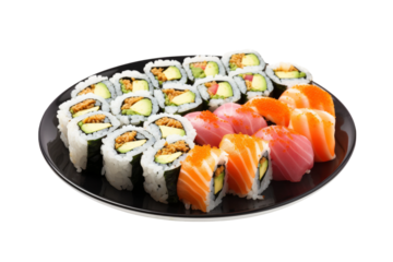 Plate of Sushi on White Background. On a White or Clear Surface PNG Transparent Background..