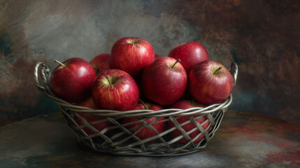 Fototapeta na wymiar Zbliżenie na koszyk zapełniony czerwonymi jabłuszkami