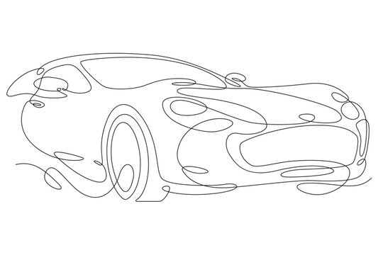 Fototapeta One continuous line.Passenger car. Part of the body of a modern car. Details of the design of private transport. One continuous line is drawn on a white background.