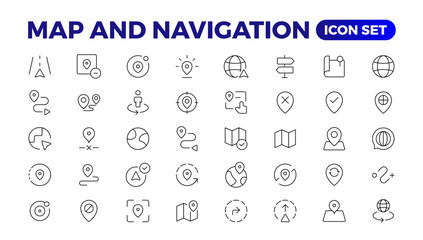 Fototapeta na wymiar Navigation Line Icons vector. symbol of map location, Route, Marker, Map place marker. pointer GPS location symbol.