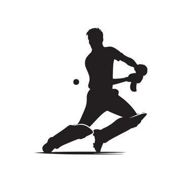 recommend clip art:  Vector Silhouette of a Cricketer in Action on the Pitch Amidst Competition.-cricketer black vector stock