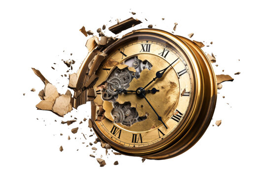 Fragmented Clock Shows Time Stopped. On a White or Clear Surface PNG Transparent Background..