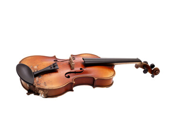 Violin With Black Bow on White Background. On a White or Clear Surface PNG Transparent Background..