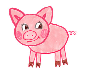 Felt pen vector illustration of child drawing of cute pig