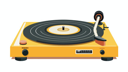Record player with vinyl record isolated. vector . Flat