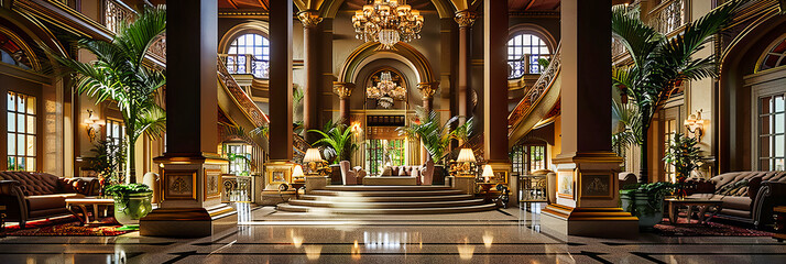 Luxurious Hotel Lobby: A Grand Entrance That Exudes Elegance and Welcomes Guests Into a World of Sophistication