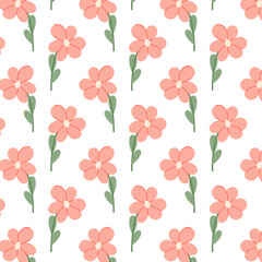 Floral pattern on a transparent background. Pink wildflower in flat style. Seamless pattern for textile, wrapping paper, background.