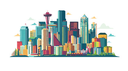 Seattle skyline illustration. Flat vector illustration