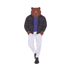 Fashionable bear in puffer jacket vector illustration © sabelskaya