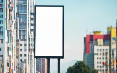 mockup of blank street billboard, banner, poster, buildings background