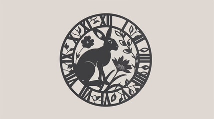 Simple clock face with roman numerals and a hare - obrazy, fototapety, plakaty
