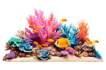 Colorful Corals in Vibrant Aquarium Setting. On a White or Clear Surface PNG Transparent Background..