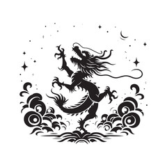 Dragon Dance Spectacle: Silhouette of Delightful Motion and Elegance in Vibrant Vector Art- festive dragon dance black vector stock.