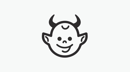 Smiling baby face with horns line icon. linear style