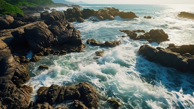 waves crashing on rocks  high definition(hd) photographic creative image