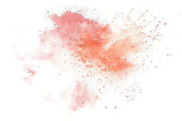 Coral and peach watercolor paint splash on transparent background.