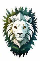 Obraz premium Jungle Monarch Essence. An artistic lion's face surrounded by lush foliage, capturing the essence of wildlife and jungle royalty.