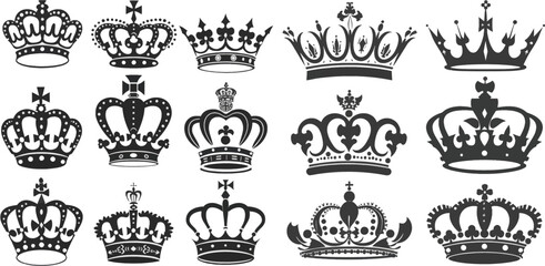 Royal crown silhouette. King crowns, majestic coronet and luxury tiara silhouettes