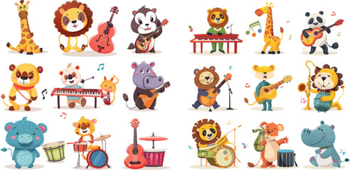 Cartoon animals with music instruments