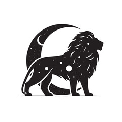 Lunar Lion: Vector Silhouette of Majestic Roaring Guardian in Moonlit Night, Symbolizing Strength and Protection.-lunar lion black vector stock.