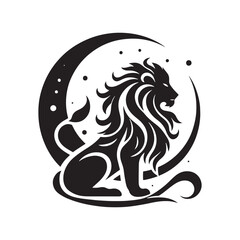 Lunar Lion: Vector Silhouette of Majestic Roaring Guardian in Moonlit Night, Symbolizing Strength and Protection.-lunar lion black vector stock.