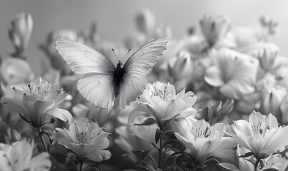 Flower Power A White Butterfly in a Field of White Flowers Generative AI