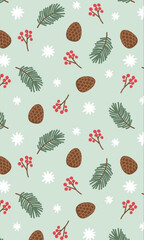 pattern with pine cones and berries