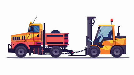Tow truck and forklift Flat vector isolated on white