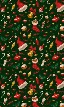 christmas pattern with santas and other christmas items