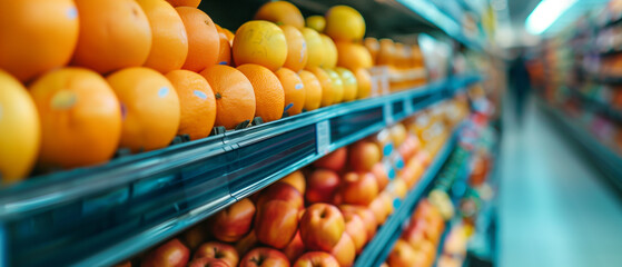Oranges on supermarket shelf, organic, retail, grocery, merchandise