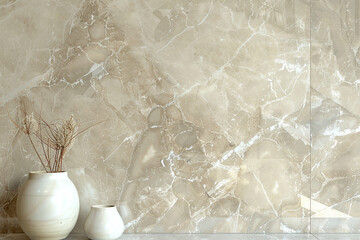Elegant marble tiles in shades of beige and cream for a timeless look.