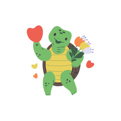 A charming turtle for Valentine's Day on a white background.