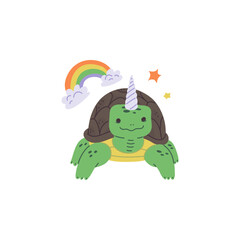 Vector illustration cute mythical beast unicorn turtle on a white background