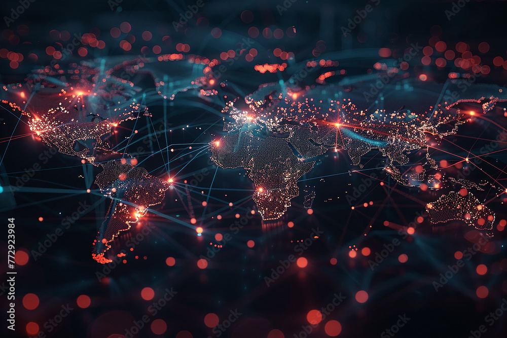 Wall mural a digital map of the world made up of glowing lines and nodes, representing global connectivity. the