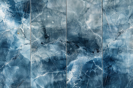 Icy blue marble tiles with subtle veins invoking a sense of tranquility.