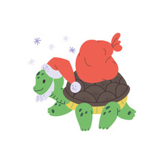 Obraz premium Christmas turtle with Santa sack vector illustration