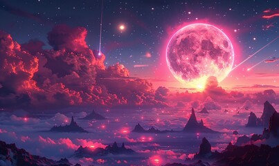 Fototapeta premium Pink Moon Rising A Celestial Nighttime Scene Generative AI