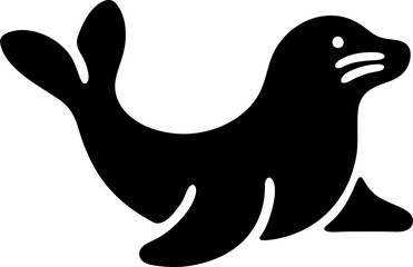 Phoque en silhouette, flat design, vecteur noir isolé © Thierry