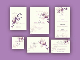 Naklejka na ściany i meble Elegant Floral Wedding Invitation Card Suite Presenting Purple Background 2