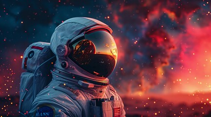Astronaut in Space Suit with Blue Gloves and Red Sunglasses Generative AI - obrazy, fototapety, plakaty