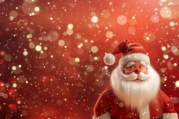 Fototapeta premium Happy Santa Claus on bokeh background with copy space, Christmas concept illustration