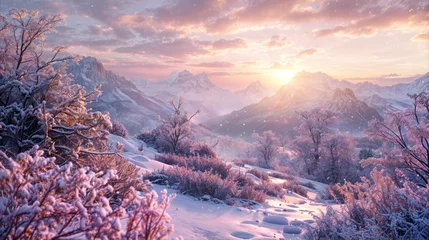 Schilderijen op glas sunrise in the mountains © Nosheen