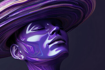 a purple statue with a hat