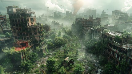 Abandoned Cityscape A Post-Apocalyptic Scene with a Twist Generative AI - obrazy, fototapety, plakaty