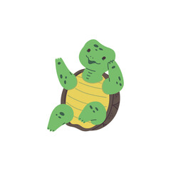 A cute cheerful spotted turtle dances while sitting on its shell vector icon on a white background