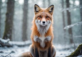 A young Fox in a snow covered forest. - 772929367