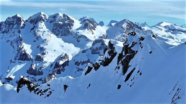 Aerial View of the Snowy French Alps