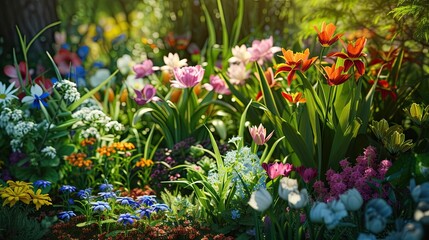 Tulips. Flowers, peonies, buttercup, spring, March, bouquet, holiday, gift, flowerbed, give, red, yellow, white, garden, field, smell, bud, stems. Generated by AI