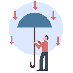 business people use umbrellas to fight challenges, time, stress. strategy, concept, analyzing, looking for ideas, solving problems, finance. suitable for business themes. flat vector illustration.