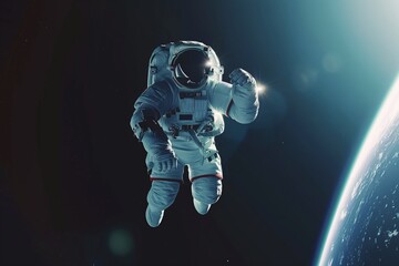 Astronaut in spacesuit with Earth in the background, symbolizing exploration and adventure.